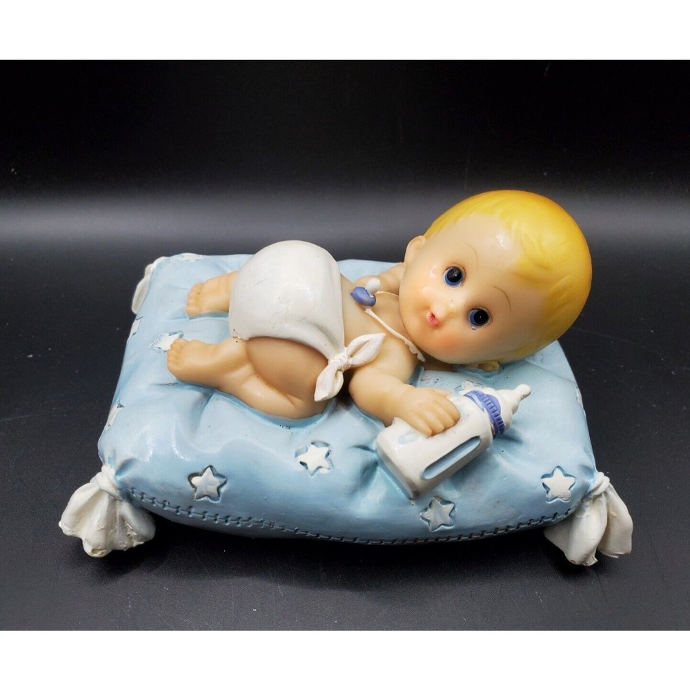New In Box Baby Boy On Pillow Figurine By Turtle King Corporation Diaper Bottle